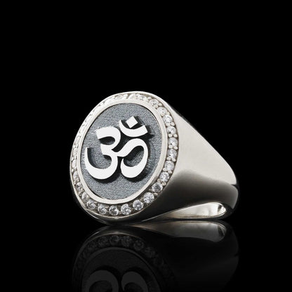 Sterling Silver Handmade Oval Stone Special Om Buddha Women Ring by SWISS PLUS - Buddhist Jewelry Collection - view 3