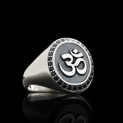 Sterling Silver Handmade Oval Stone Special Om Buddha Women Ring by SWISS PLUS - Buddhist Jewelry Collection - view 4