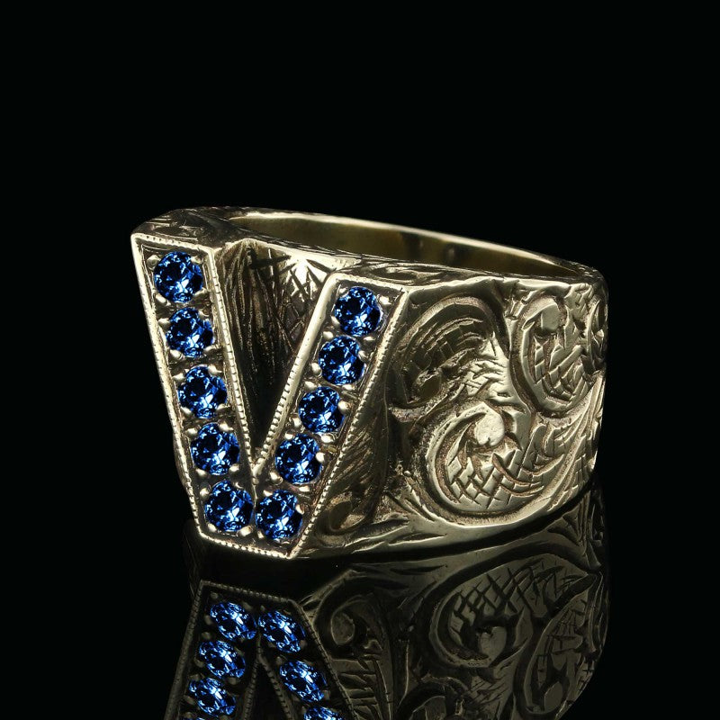 Special Design Sterling Silver Letter Monogram V Ring - view 5