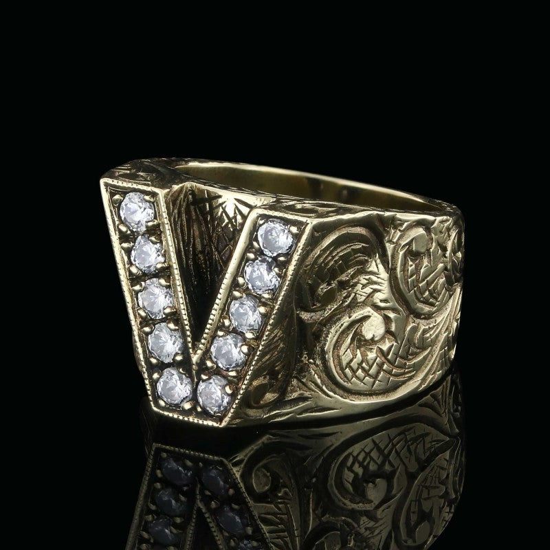 Special Design Sterling Silver Letter Monogram V Ring - view 7