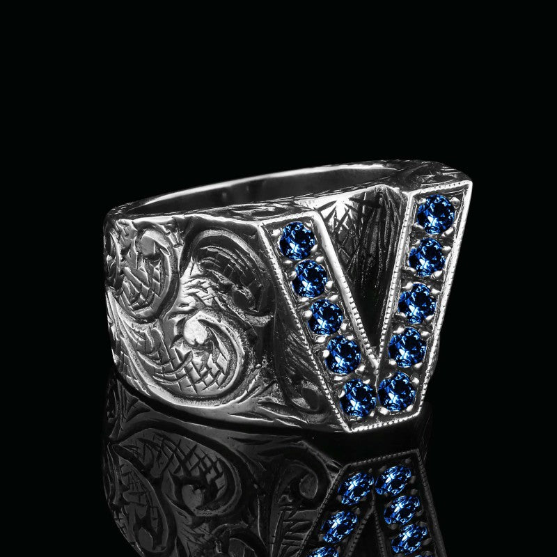 Special Design Sterling Silver Letter Monogram V Ring by SWISS PLUS - Letter Collection - view 2