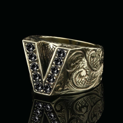 Special Design Sterling Silver Letter Monogram V Ring by SWISS PLUS - Letter Collection - view 3