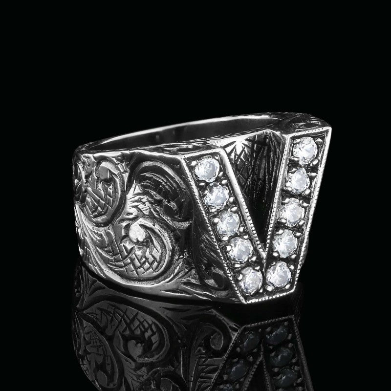 Special Design Sterling Silver Letter Monogram V Ring