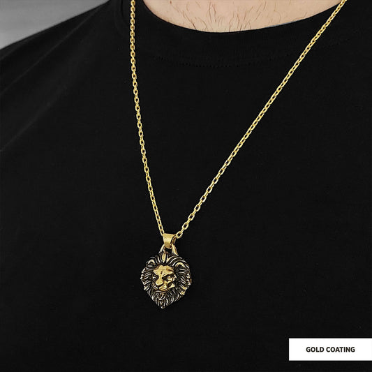 Sterling Silver Lion Pendant Gold Coating-Chain