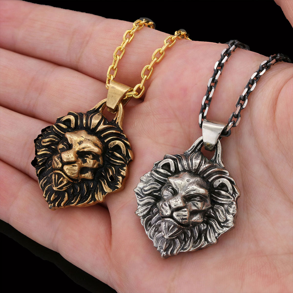Sterling Silver Lion Pendant Gold Coating-Chain