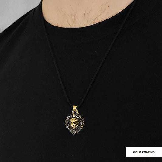 Sterling Silver Lion Pendant Gold Coating-Cord
