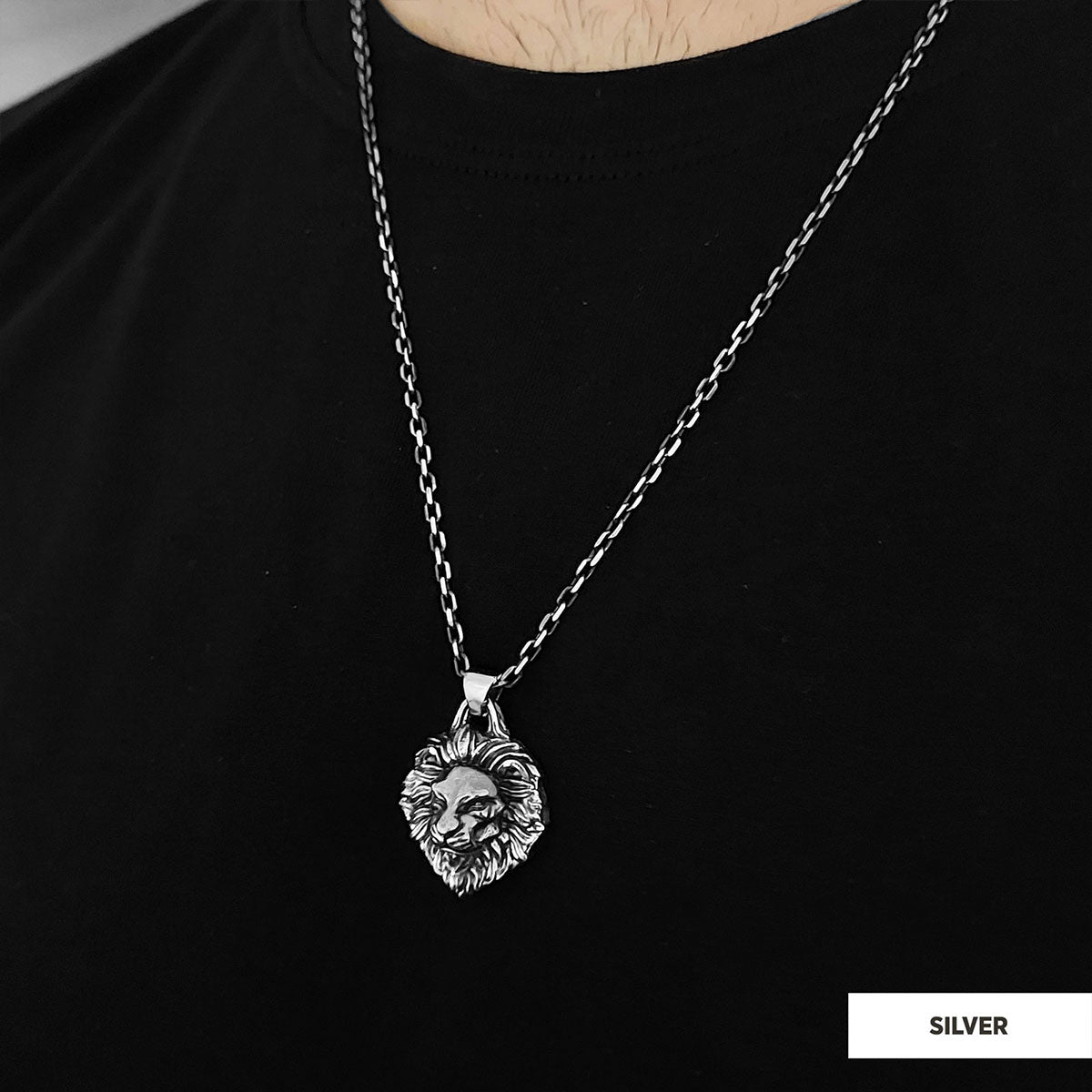 Sterling Silver Lion Pendant Silver-Chain by SWISS PLUS - Jewish Collection - view 2