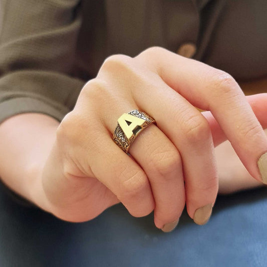 Sterling Silver Monogram A Bold Alphabet Women Ring
