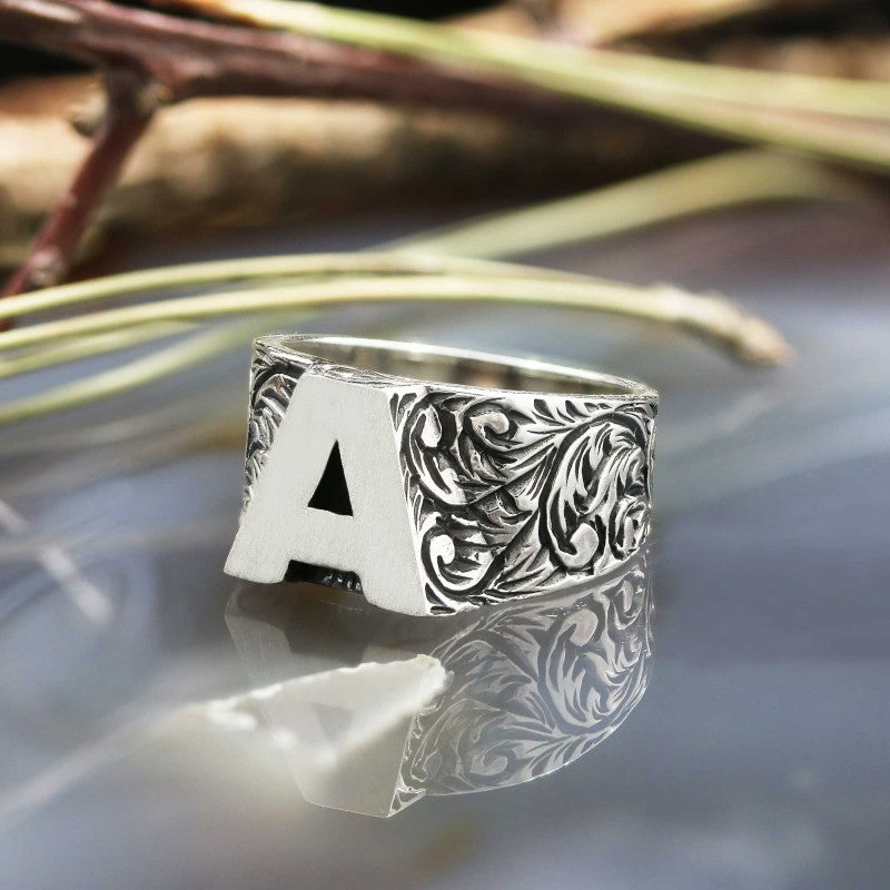 Sterling Silver Monogram A Bold Alphabet Women Ring - view 4
