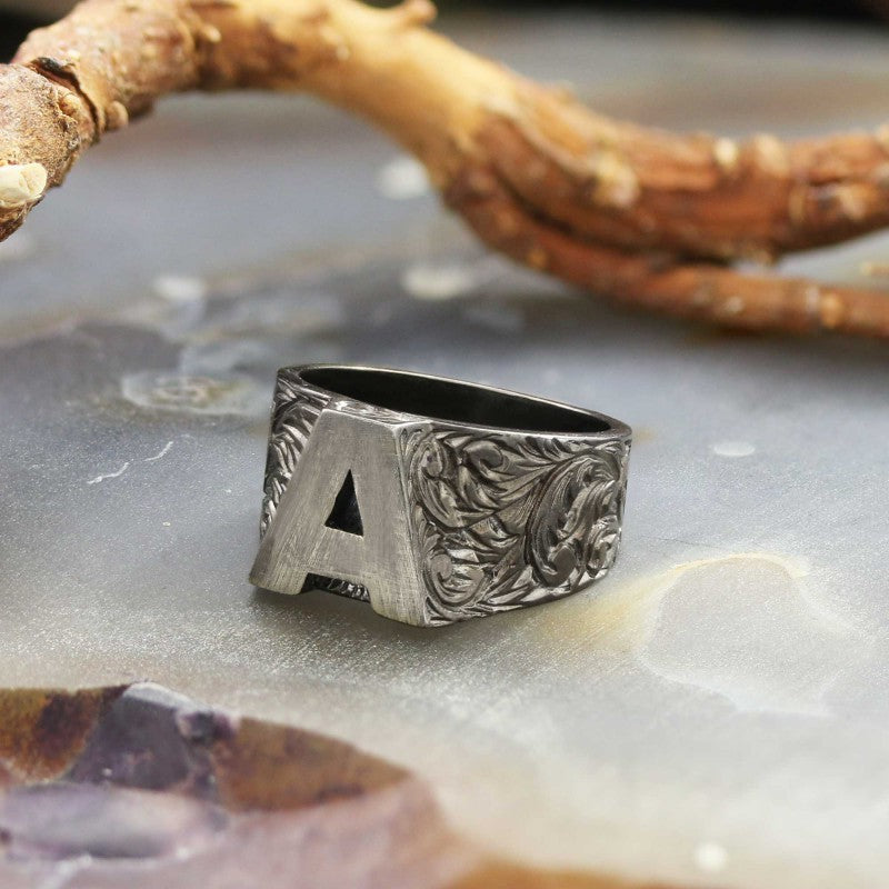 Sterling Silver Monogram A Bold Alphabet Women Ring - view 6