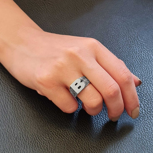 Sterling Silver Monogram B Bold Alphabet Women Ring - view 1