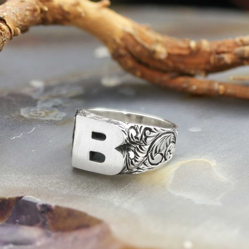Sterling Silver Monogram B Bold Alphabet Women Ring - view 3