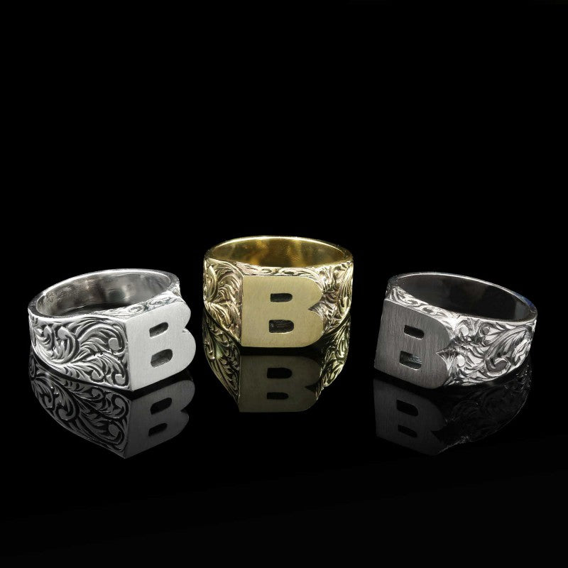 Sterling Silver Monogram B Bold Alphabet Women Ring - view 5