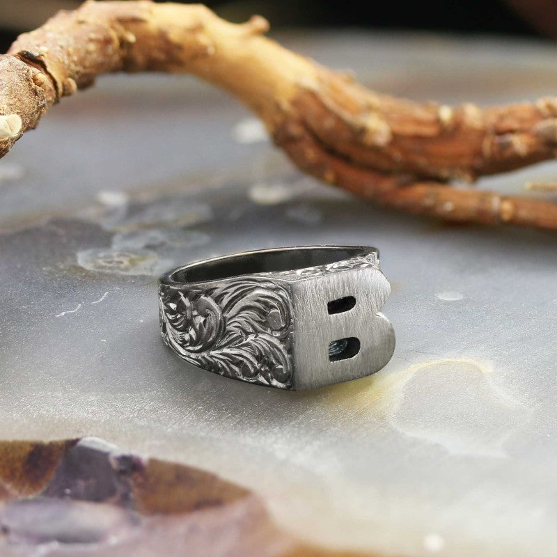 Sterling Silver Monogram B Bold Alphabet Women Ring - view 6