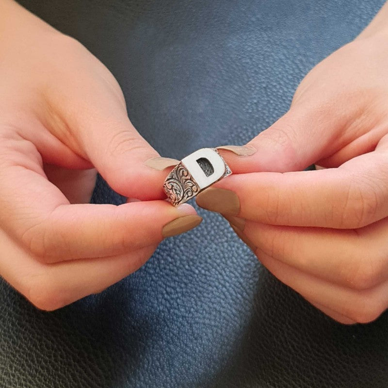 Sterling Silver Monogram D Bold Alphabet Women Ring - view 3