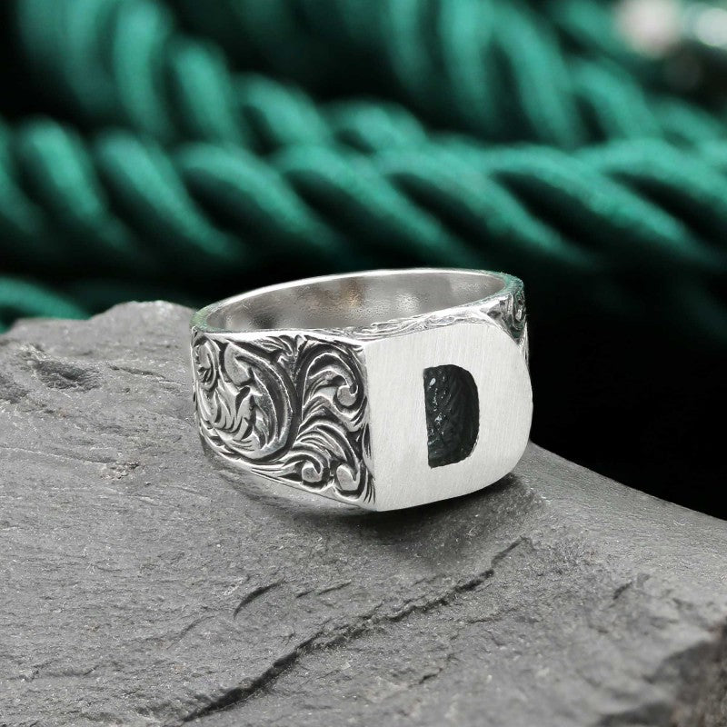 Sterling Silver Monogram D Bold Alphabet Women Ring