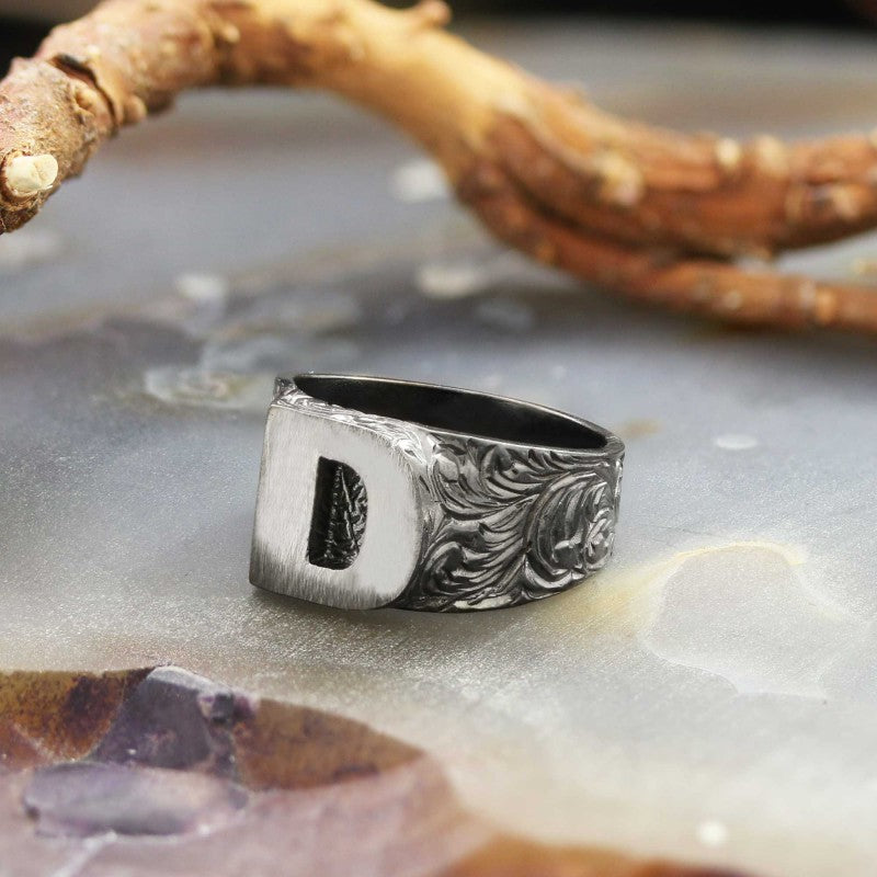 Sterling Silver Monogram D Bold Alphabet Women Ring - view 6