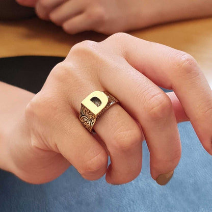 Sterling Silver Monogram D Bold Alphabet Women Ring by SWISS PLUS - Letter Collection