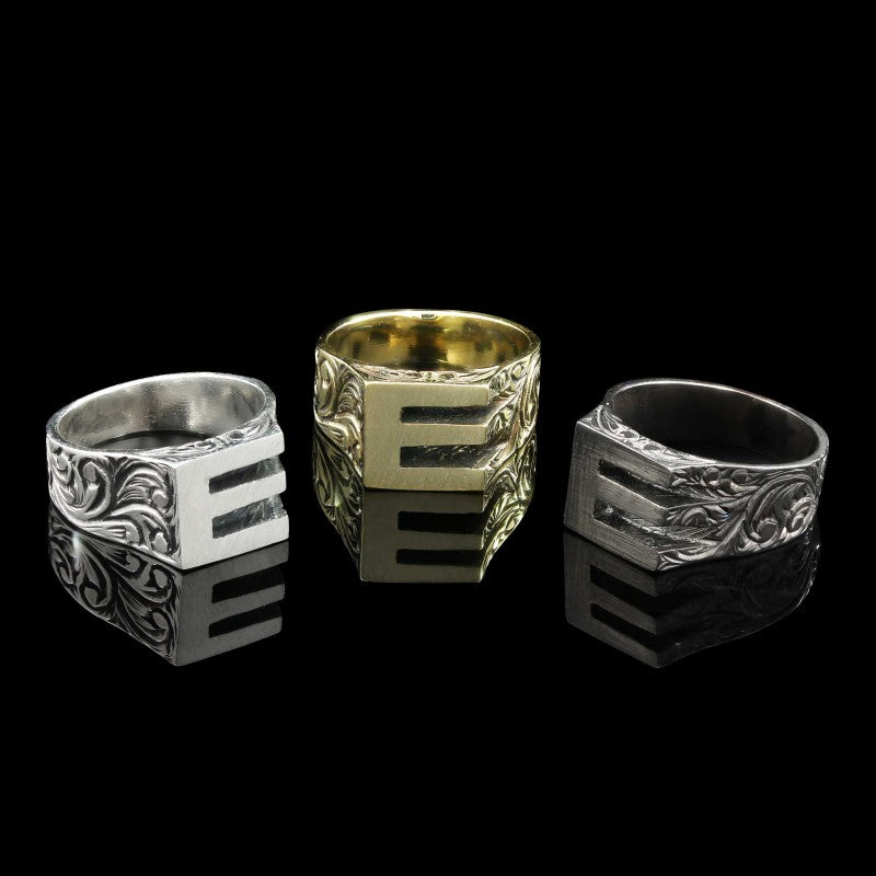 Sterling Silver Monogram E Bold Alphabet Women Ring