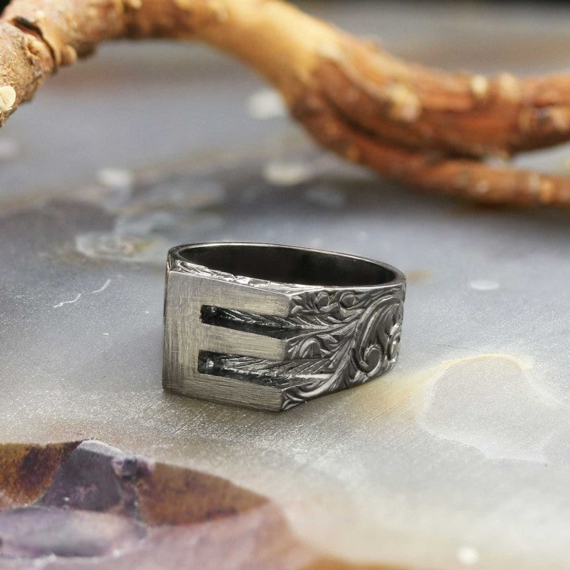 Sterling Silver Monogram E Bold Alphabet Women Ring - view 6