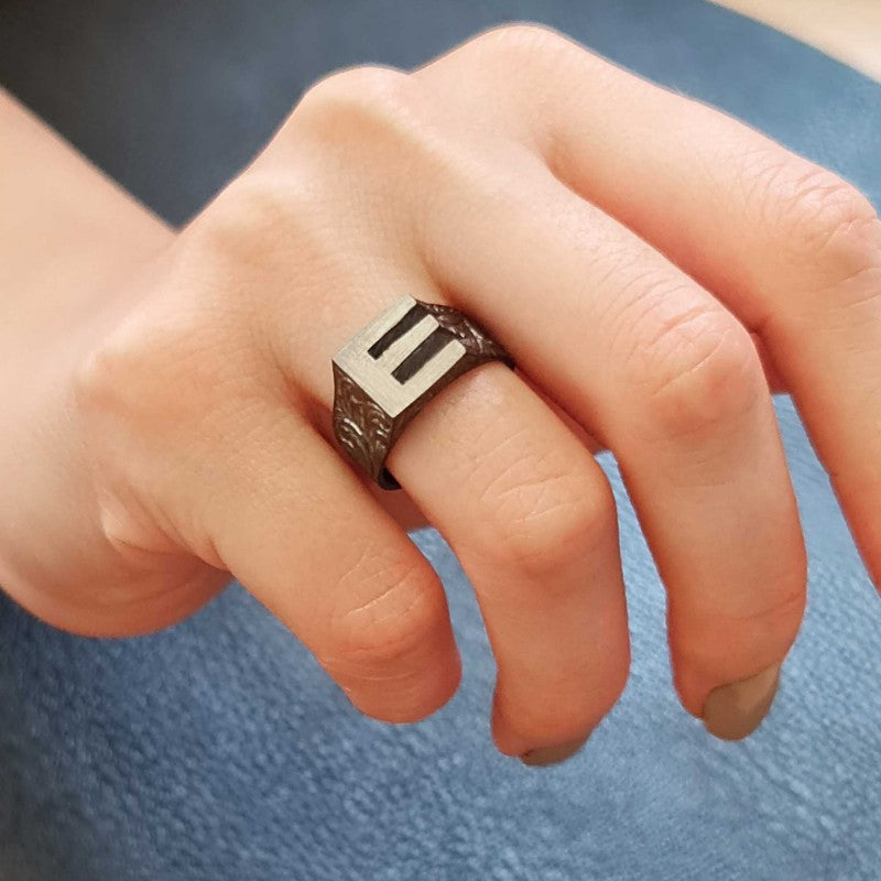 Sterling Silver Monogram E Bold Alphabet Women Ring