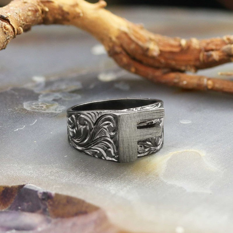 Sterling Silver Monogram F Bold Alphabet Women Ring - view 6