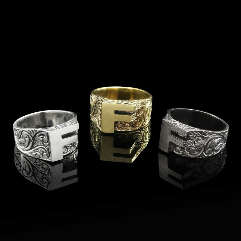 Sterling Silver Monogram F Bold Alphabet Women Ring - view 5