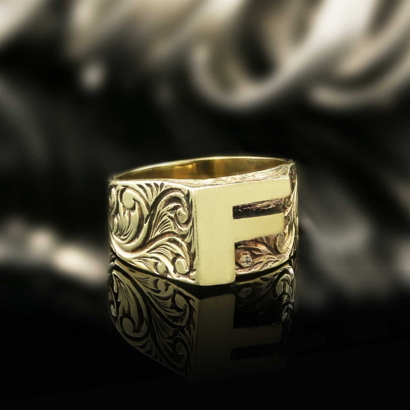 Sterling Silver Monogram F Bold Alphabet Women Ring - view 7