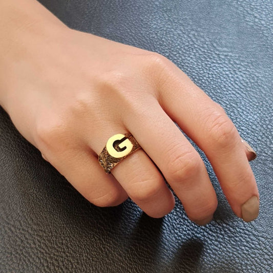 Sterling Silver Monogram G Bold Alphabet Women Ring - view 1