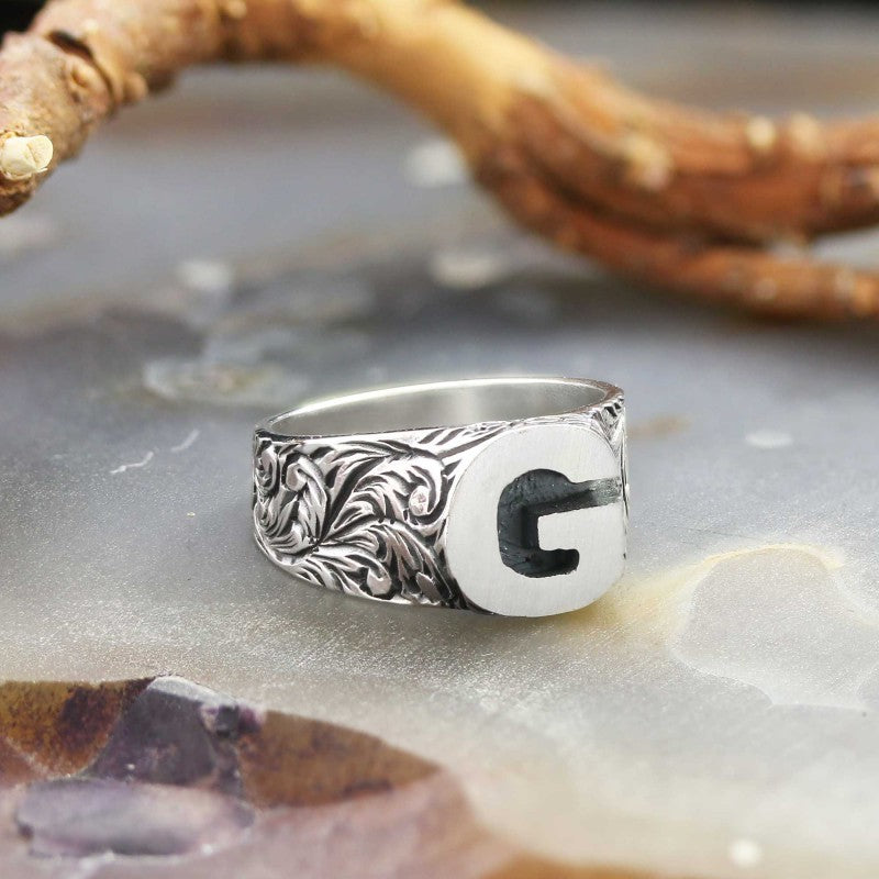 Sterling Silver Monogram G Bold Alphabet Women Ring - view 4