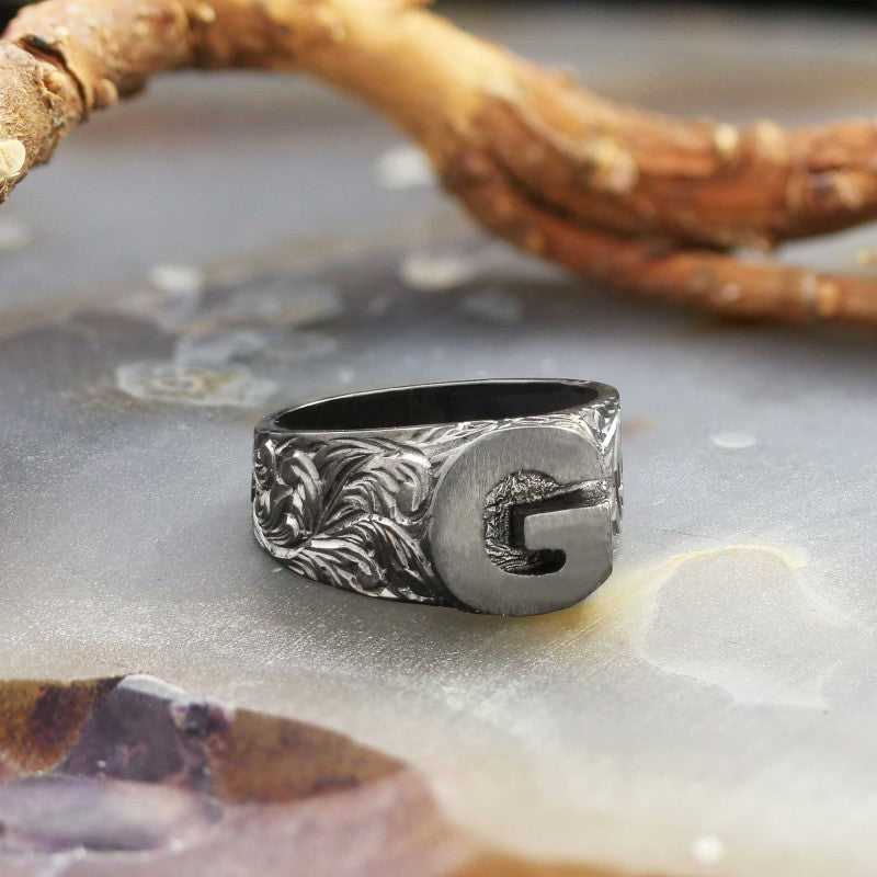 Sterling Silver Monogram G Bold Alphabet Women Ring - view 6
