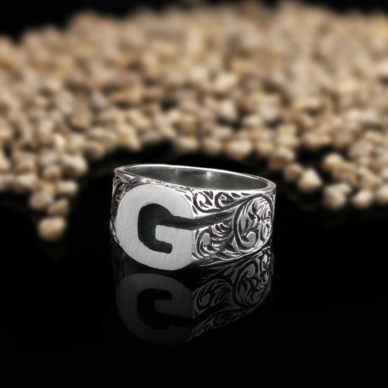 Sterling Silver Monogram G Bold Alphabet Women Ring - view 7
