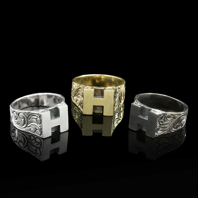 Sterling Silver Monogram H Bold Alphabet Women Ring