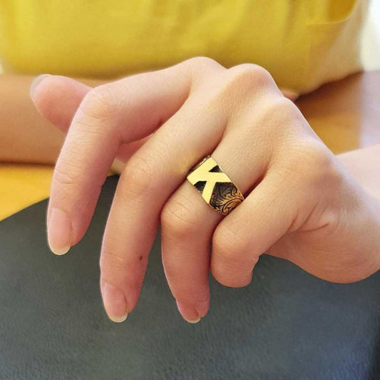 Sterling Silver Monogram K Bold Alphabet Women Ring - view 1