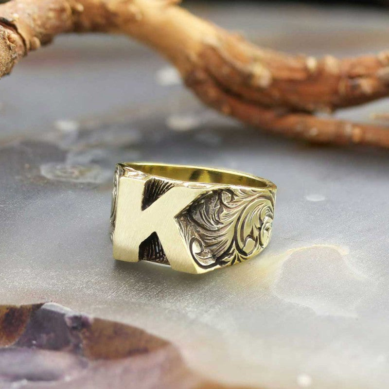 Sterling Silver Monogram K Bold Alphabet Women Ring - view 2