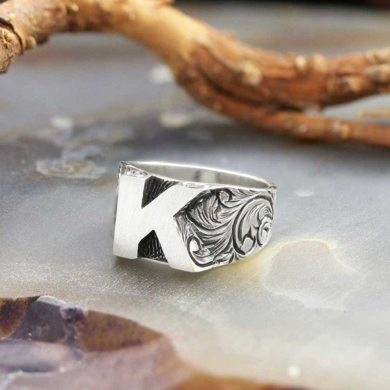 Sterling Silver Monogram K Bold Alphabet Women Ring - view 4