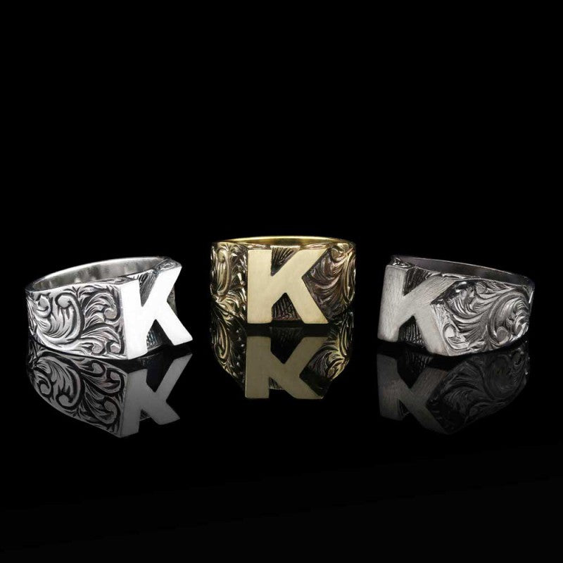 Sterling Silver Monogram K Bold Alphabet Women Ring - view 5