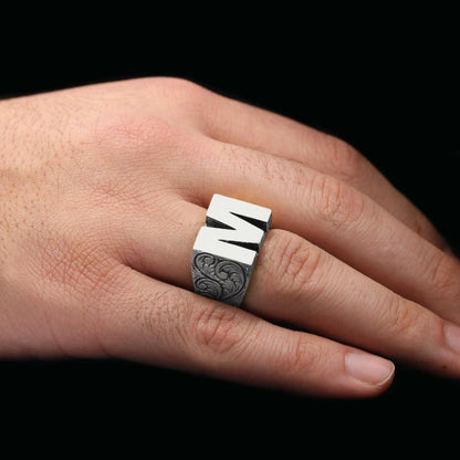 Sterling Silver Monogram Letter M Ring by SWISS PLUS - Letter Collection - view 5