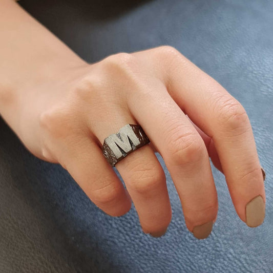 Sterling Silver Monogram M Bold Alphabet Women Ring - view 1