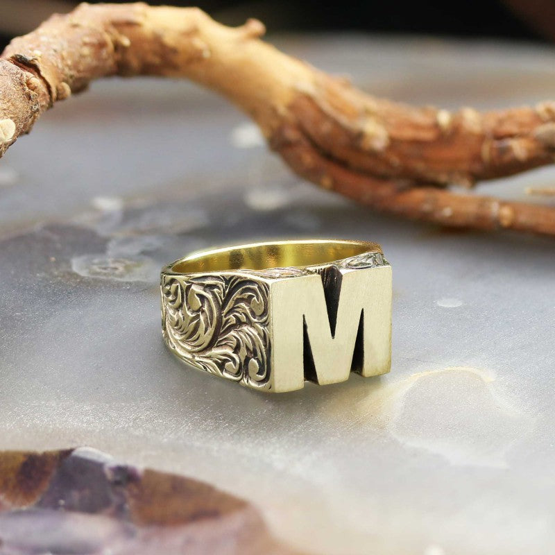 Sterling Silver Monogram M Bold Alphabet Women Ring - view 2