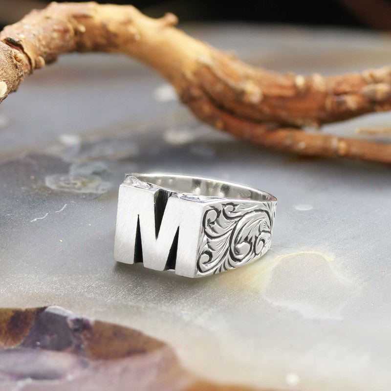 Sterling Silver Monogram M Bold Alphabet Women Ring - view 4