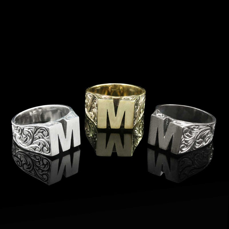 Sterling Silver Monogram M Bold Alphabet Women Ring - view 5