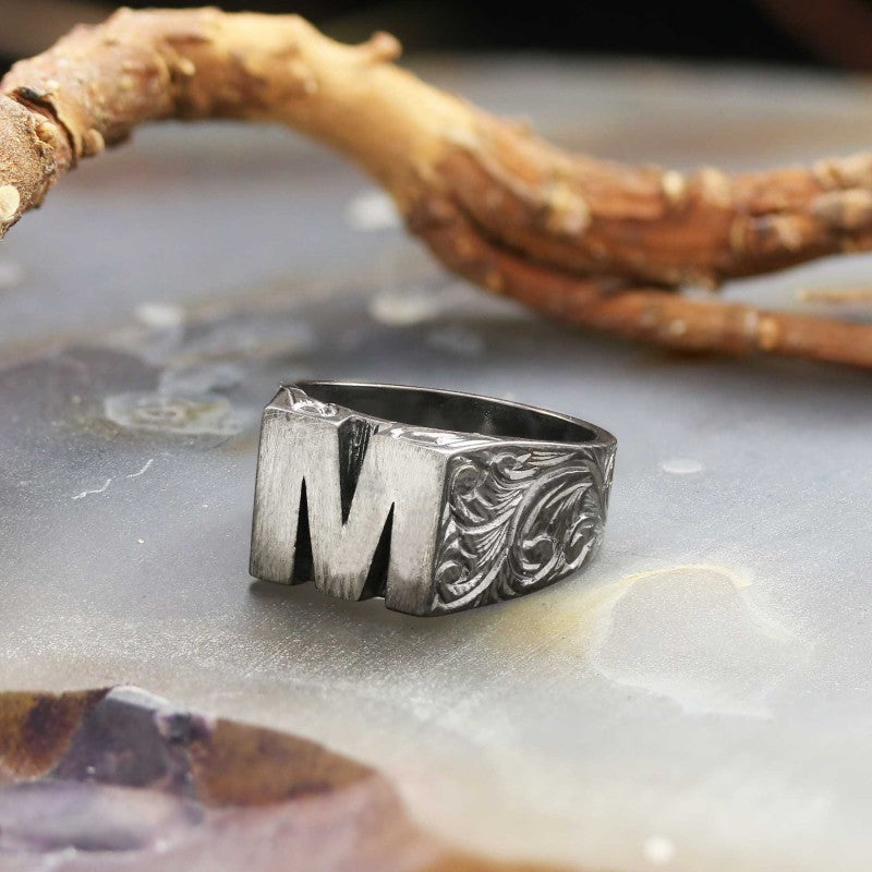 Sterling Silver Monogram M Bold Alphabet Women Ring - view 6