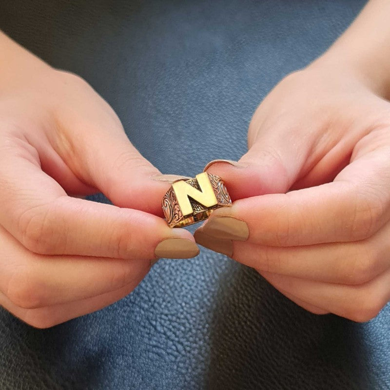Sterling Silver Monogram N Bold Alphabet Women Ring - view 3