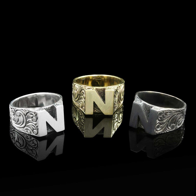 Sterling Silver Monogram N Bold Alphabet Women Ring - view 5