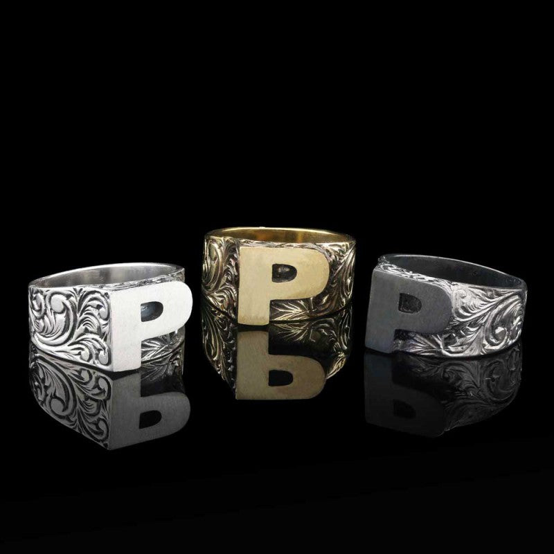 Sterling Silver Monogram P Bold Alphabet Women Ring