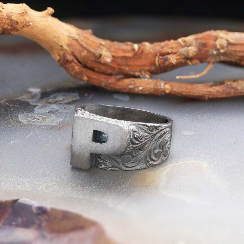 Sterling Silver Monogram P Bold Alphabet Women Ring - view 6