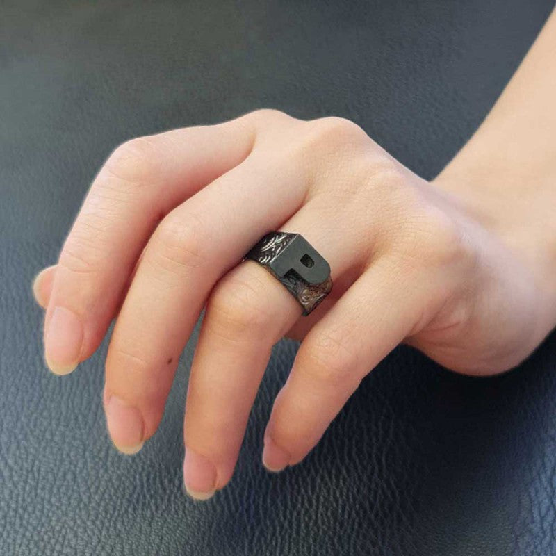 Sterling Silver Monogram P Bold Alphabet Women Ring - view 7