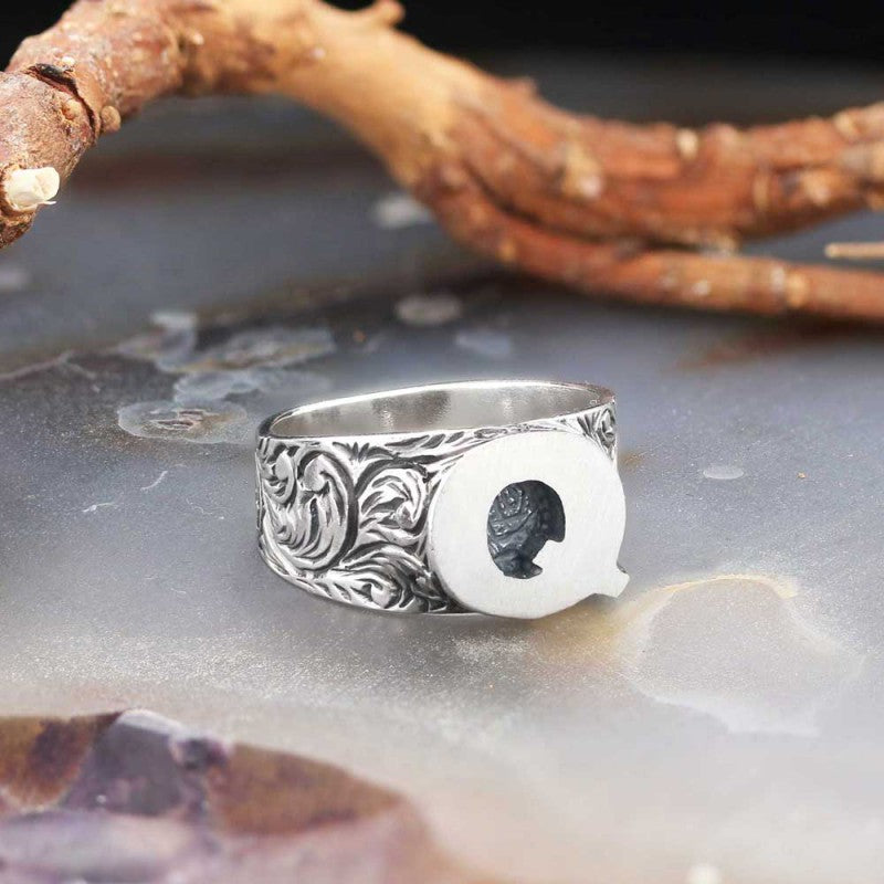Sterling Silver Monogram Q Bold Alphabet Women Ring - view 4