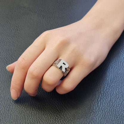 Sterling Silver Monogram R Bold Alphabet Women Ring by SWISS PLUS - Letter Collection